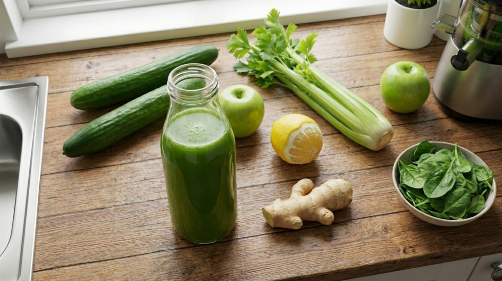 the best begginer green juice anyone can make at home for detox and good feeling