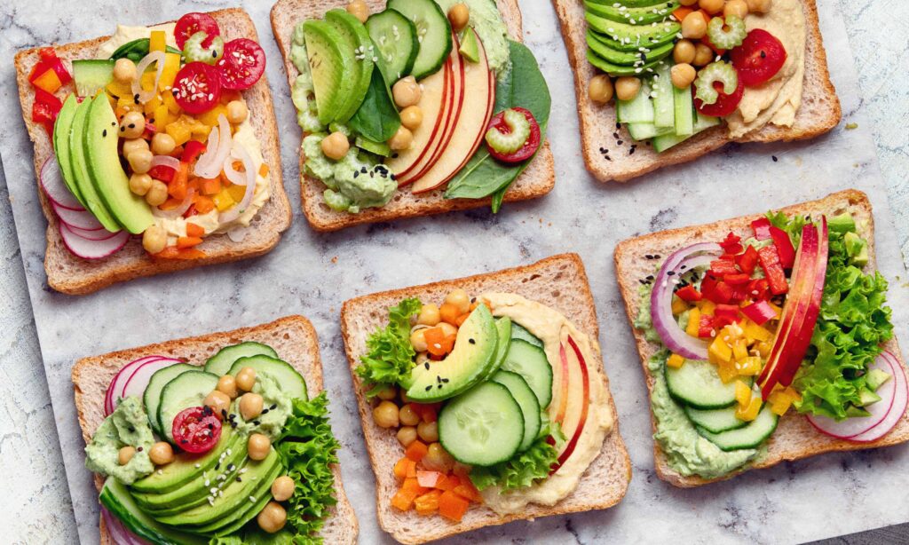 Vegetable sandwiches from a plant-based diet. Vegetarian healthy food concept. Clean eating. 